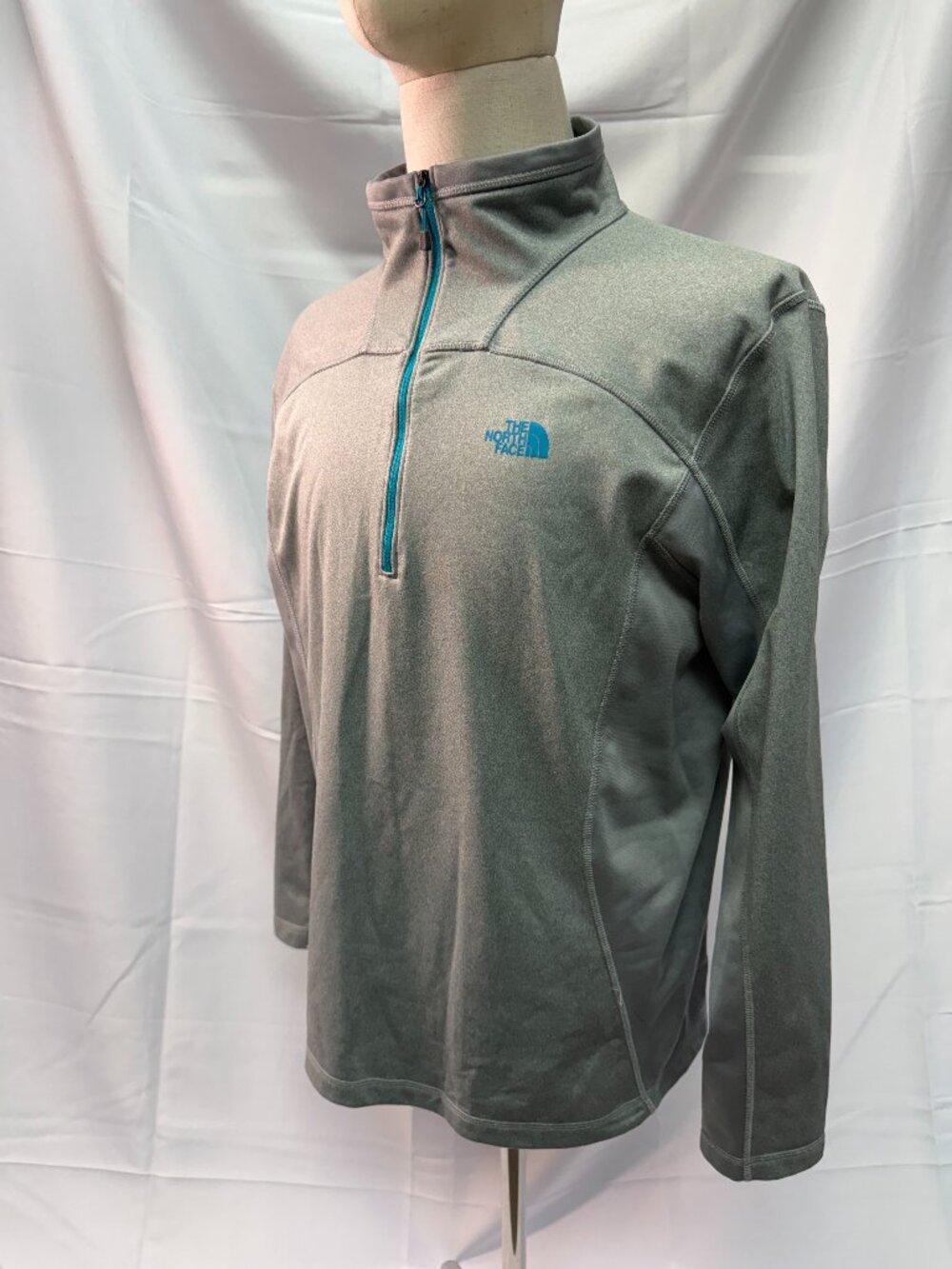 The North Face Men's Gray Teal Quarter Zip Fleece Pullover Jacket Size L